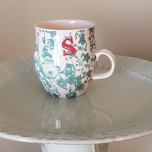 Anthropologie Homegrown “S” Initial Monogram Mug Floral Collectible